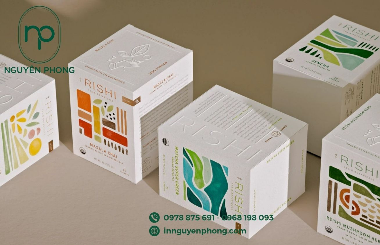 Mẫu hộp giấy đựng trà atiso in nổi tên thương hiệu 